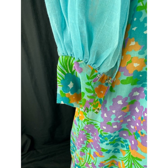 Vtg 60s MOD Maxi Dress XS/S Chiffon Flower Power Psychedelic Hippie‎ Gown Floral - Picture 6 of 13